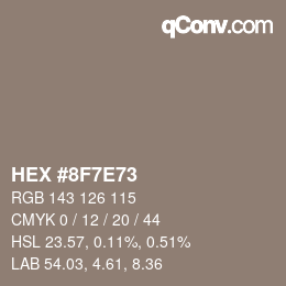 Color code: HEX #8F7E73 | qconv.com