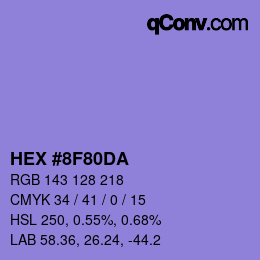 Color code: HEX #8F80DA | qconv.com