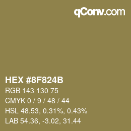 Farbcode: HEX #8F824B | qconv.com