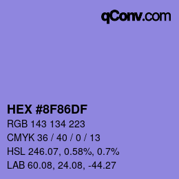Color code: HEX #8F86DF | qconv.com