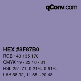 颜色代码: HEX #8F87B0 | qconv.com