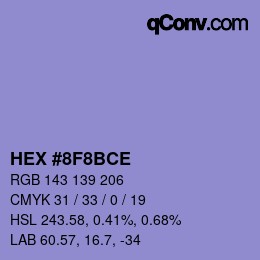 Color code: HEX #8F8BCE | qconv.com