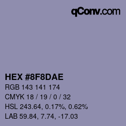 Color code: HEX #8F8DAE | qconv.com
