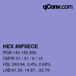 Color code: HEX #8F8ECE | qconv.com