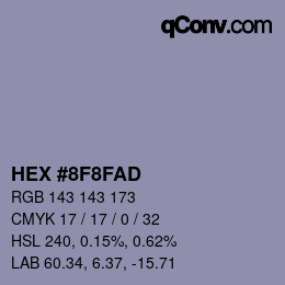 Color code: HEX #8F8FAD | qconv.com