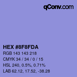 カラーコード: HEX #8F8FDA | qconv.com