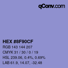 カラーコード: HEX #8F90CF | qconv.com