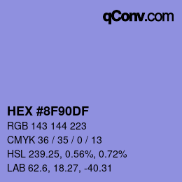 カラーコード: HEX #8F90DF | qconv.com