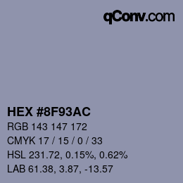 カラーコード: HEX #8F93AC | qconv.com