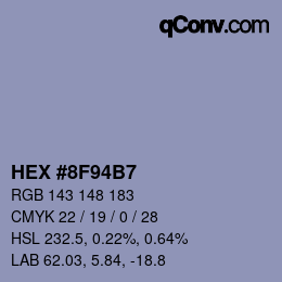 Color code: HEX #8F94B7 | qconv.com