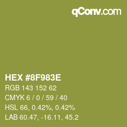 カラーコード: HEX #8F983E | qconv.com