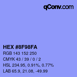 Color code: HEX #8F98FA | qconv.com