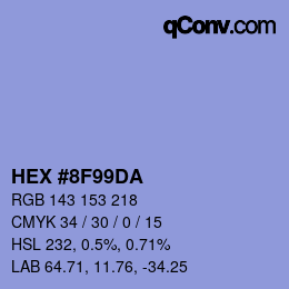 カラーコード: HEX #8F99DA | qconv.com