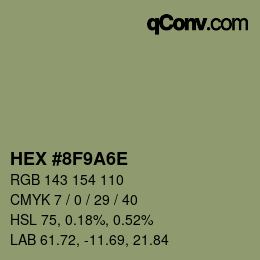 Color code: HEX #8F9A6E | qconv.com