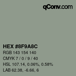 Color code: HEX #8F9A8C | qconv.com