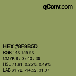 Color code: HEX #8F9B5D | qconv.com