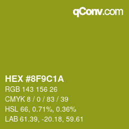Color code: HEX #8F9C1A | qconv.com