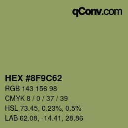 Color code: HEX #8F9C62 | qconv.com