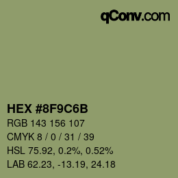 Color code: HEX #8F9C6B | qconv.com