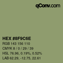 Color code: HEX #8F9C6E | qconv.com