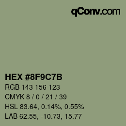 Color code: HEX #8F9C7B | qconv.com