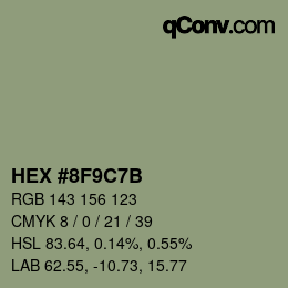 Color code: HEX #8F9C7B | qconv.com