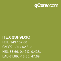 Color code: HEX #8F9D3C | qconv.com