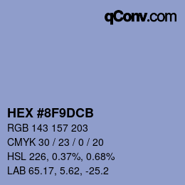 Color code: HEX #8F9DCB | qconv.com