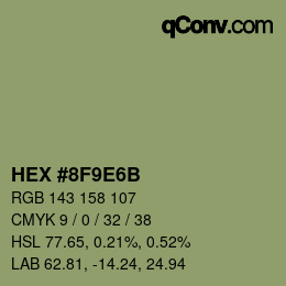 カラーコード: HEX #8F9E6B | qconv.com