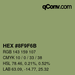 Color code: HEX #8F9F6B | qconv.com