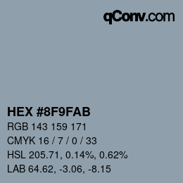 カラーコード: HEX #8F9FAB | qconv.com