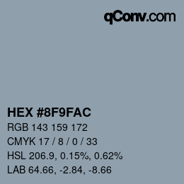 Color code: HEX #8F9FAC | qconv.com