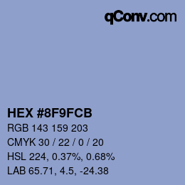 Color code: HEX #8F9FCB | qconv.com