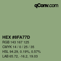 Farbcode: HEX #8FA77D | qconv.com