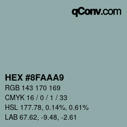 Color code: HEX #8FAAA9 | qconv.com