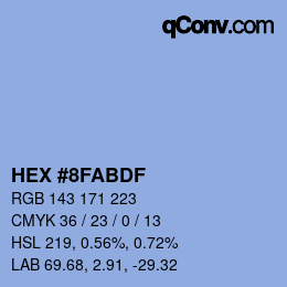 Color code: HEX #8FABDF | qconv.com