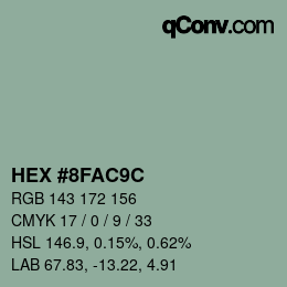 Color code: HEX #8FAC9C | qconv.com