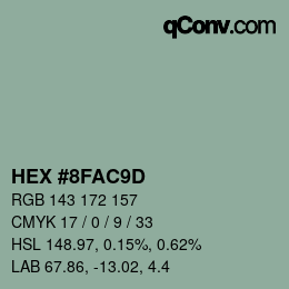 Color code: HEX #8FAC9D | qconv.com