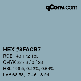 颜色代码: HEX #8FACB7 | qconv.com