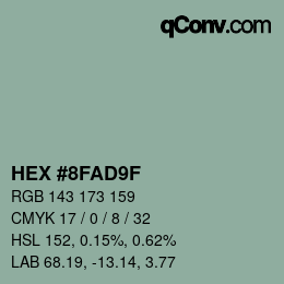 カラーコード: HEX #8FAD9F | qconv.com