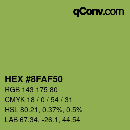 颜色代码: HEX #8FAF50 | qconv.com