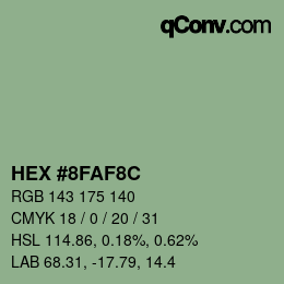 Color code: HEX #8FAF8C | qconv.com