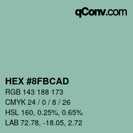 Color code: HEX #8FBCAD | qconv.com