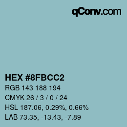 颜色代码: HEX #8FBCC2 | qconv.com