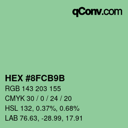 Color code: HEX #8FCB9B | qconv.com