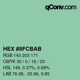 カラーコード: HEX #8FCBAB | qconv.com