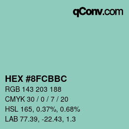 Color code: HEX #8FCBBC | qconv.com