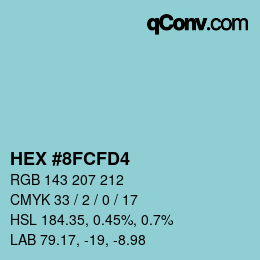 カラーコード: HEX #8FCFD4 | qconv.com