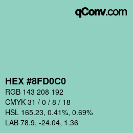 カラーコード: HEX #8FD0C0 | qconv.com