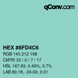 カラーコード: HEX #8FD4C6 | qconv.com